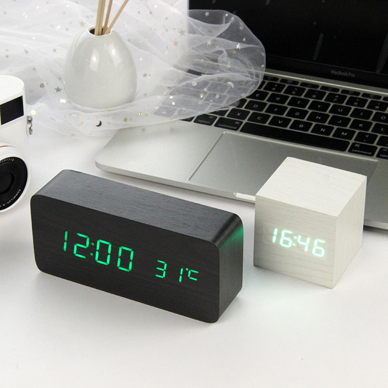 LED Wooden Alarm Clock