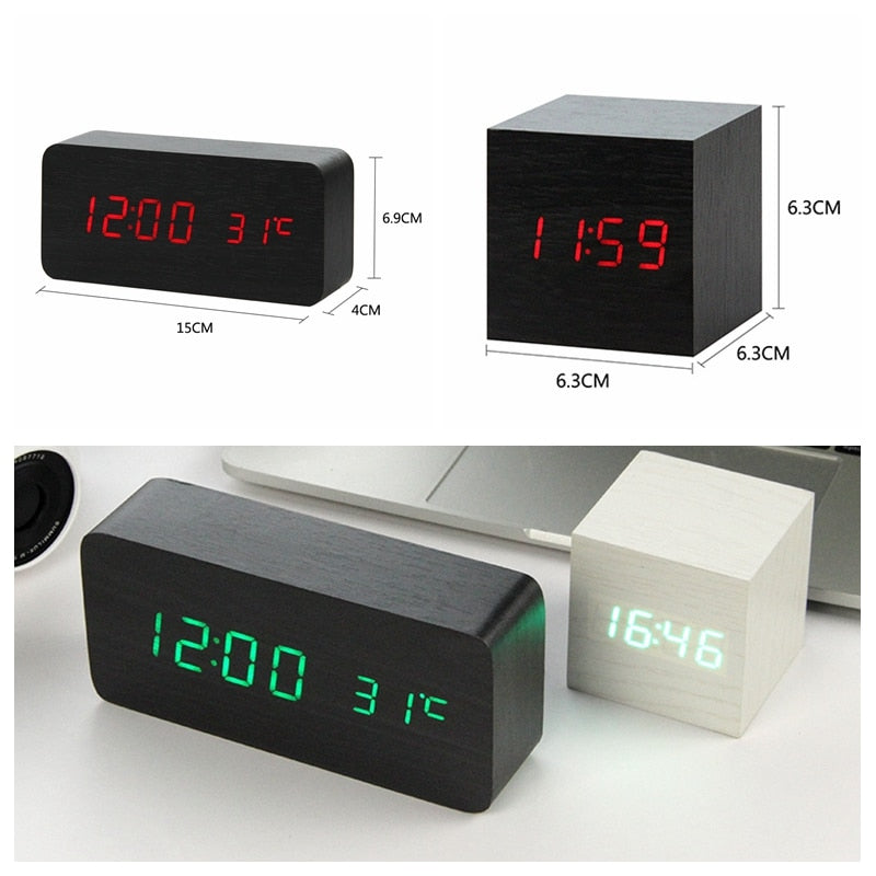 LED Wooden Alarm Clock